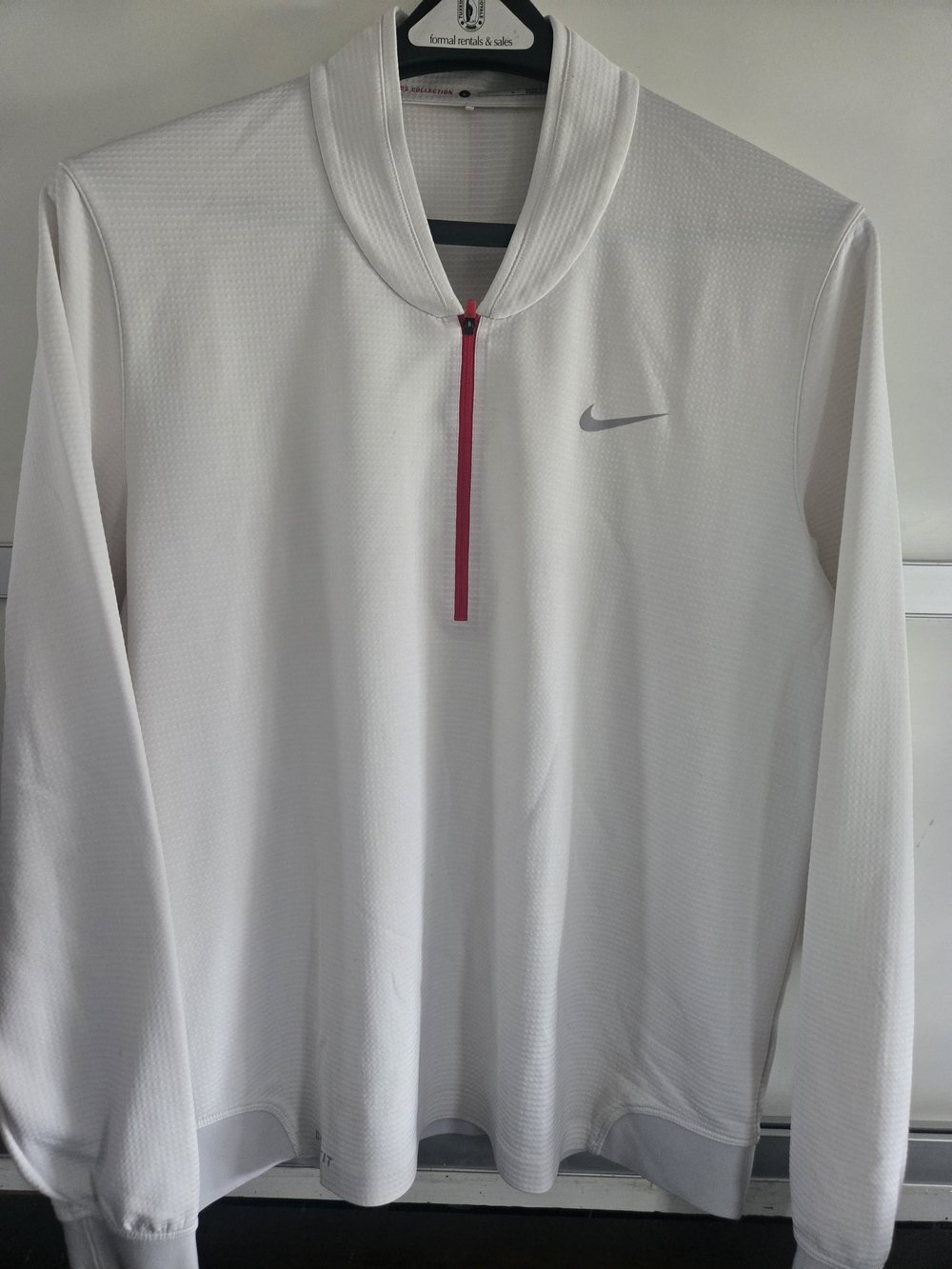 Nike Tiger Woods Men's White Quarter-Zip Performance Jacket with Pink Trim